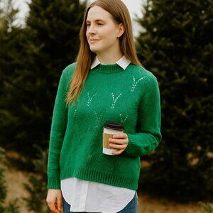 Mohair Wool Made in Italy, Kelly Green Crewneck Sweater Pointelle, Size M/L